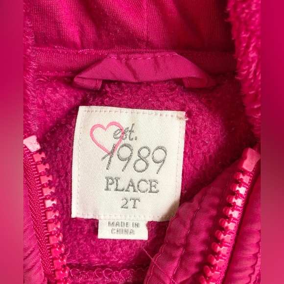 1989 Place Girls Size 2 Fuzzy Hot Pink Zipper Hoodie Cozy - Picture 3 of 4